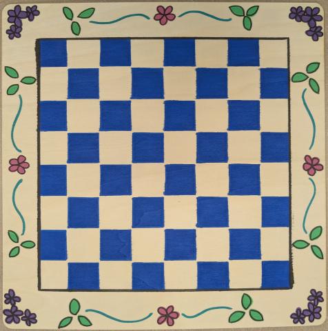 Wooden panel painted to look like a checkers game