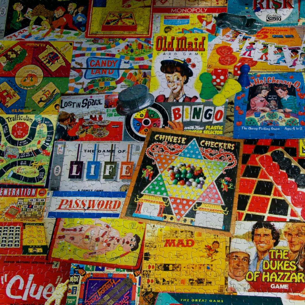 A collection of board games.